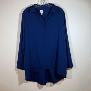 CHICO'S henley Navy Blue 3/4 button down  Size Large 12 corpcore office business